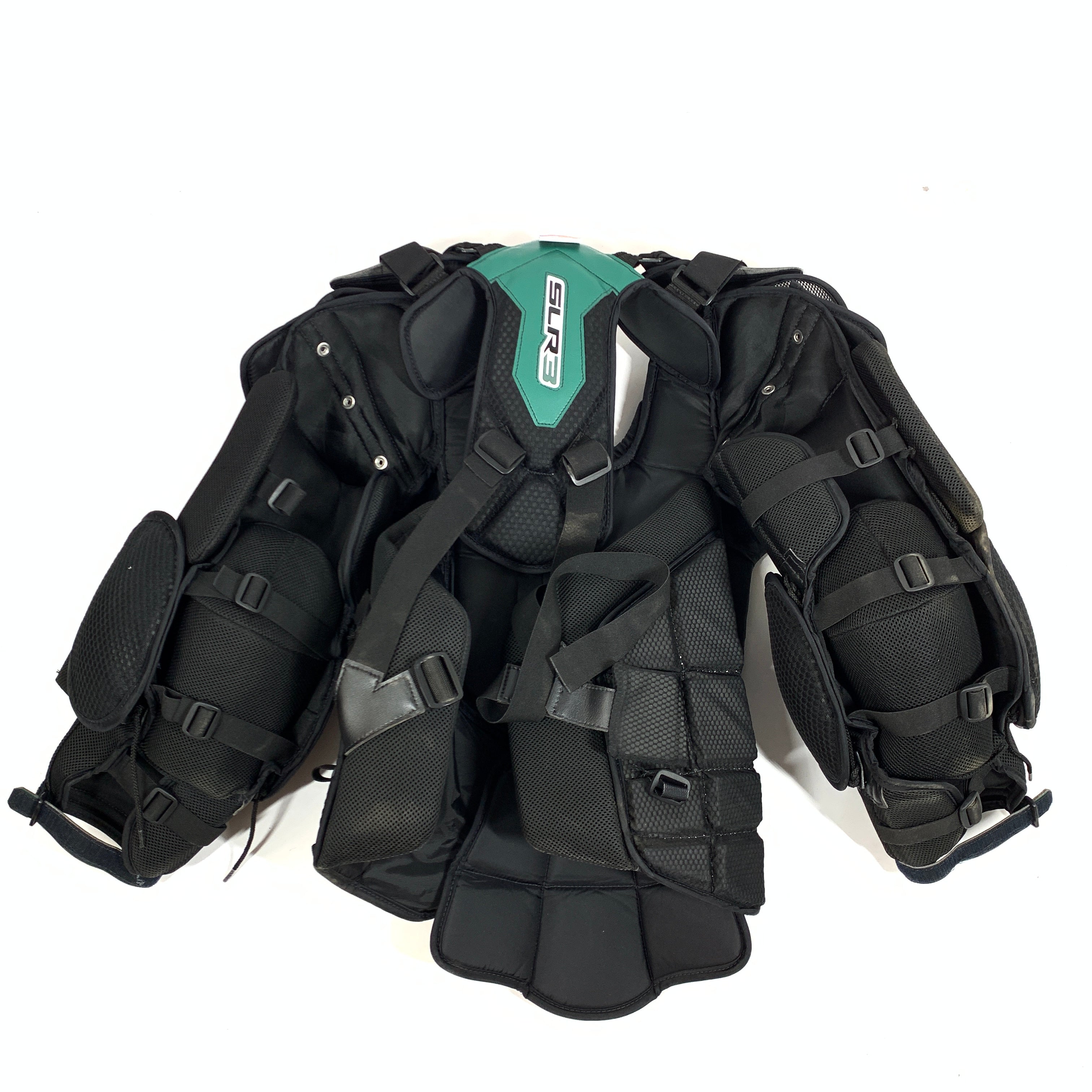 Vaughn SLR3 Pro Carbon - Plastron de gardien de but Pro d'occasion (noir/blanc/vert)